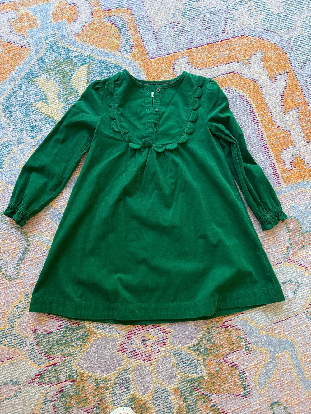 Boden 8/9 Girls Green Long-Sleeve Corduroy dress